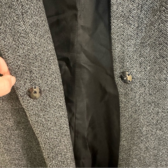 Zara Gray White Herringbone Single Snap Faux Pocket Mid Length PeaCoat Womens S - Picture 6 of 12